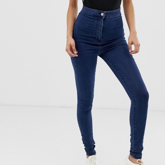 ASOS COLLUSION TALL HIGH WAIST x002 SUPER SKINNY DARK BLUE WASH RETRO JEAN 28 - Picture 1 of 16
